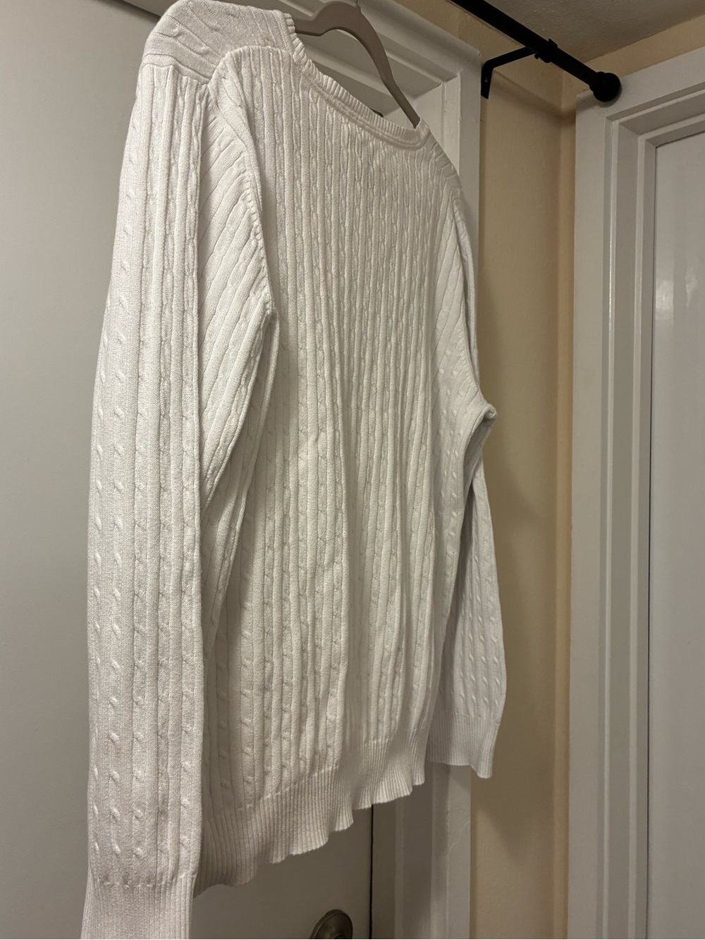 White Cotton Sweater - Lightweight with Pattern